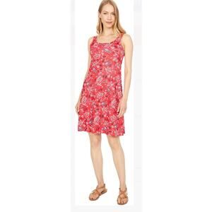 Columbia PFG Womens Freezer III  Americana Fishing Print Dress Size Medium Red